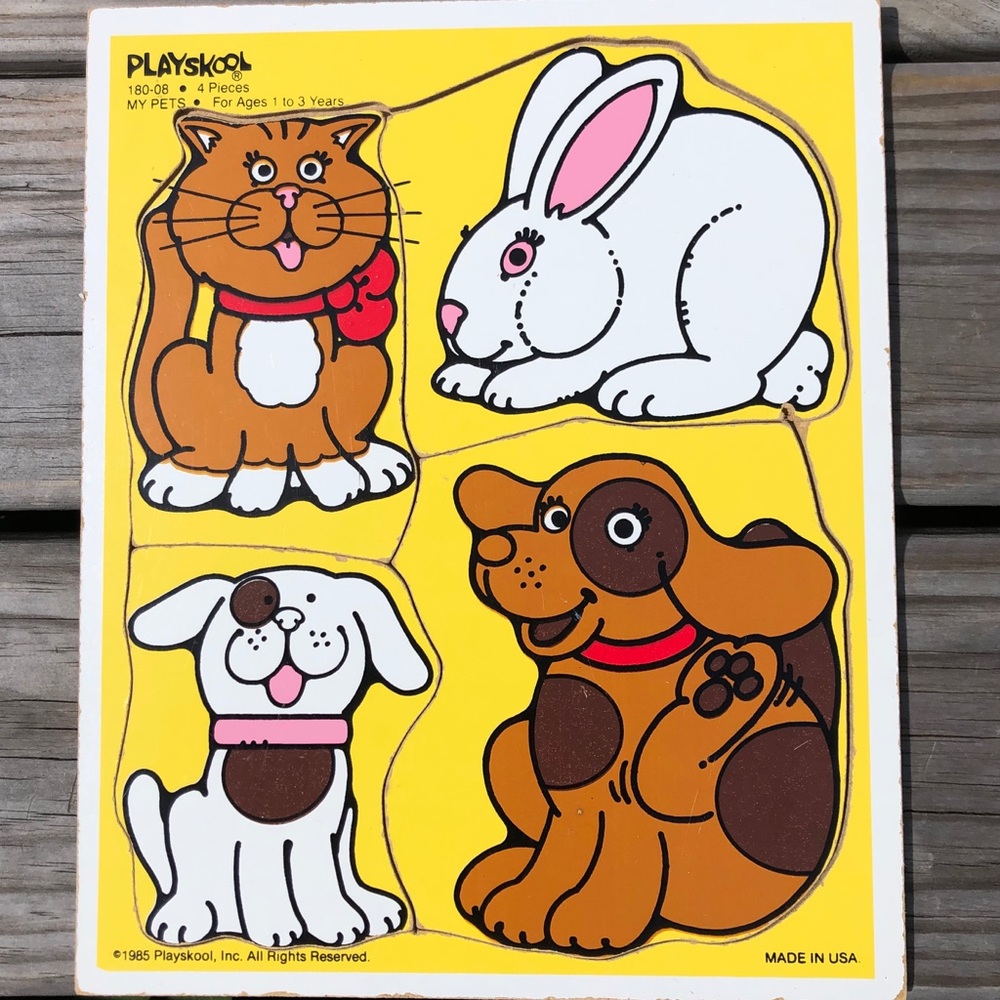 - Vintage PlaySkool ‘My Pets’ 4 Pc Wooden Puzzle! EUC!